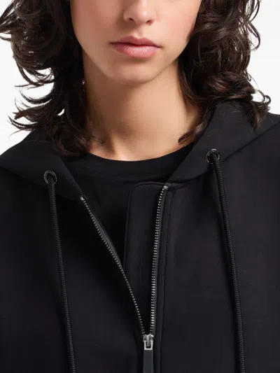 Emporio Armani Long Sleeve Hooded Drop Shoulder Two-way Zip Jacket In Black