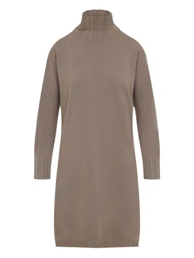 Fabiana Filippi Cortex Brown Virgin Wool Knit Midi Dress In Gray
