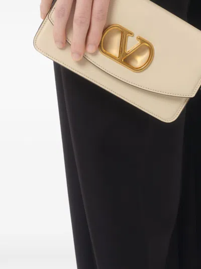 Valentino Small Leather Clutch With Adjustable Chain Strap In White