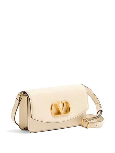 Valentino Small Leather Clutch With Adjustable Chain Strap In White