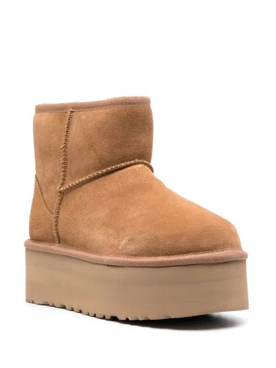 Ugg Classic Mini Platform Beige Ankle Boots With Platform In Suede Woman In Nude