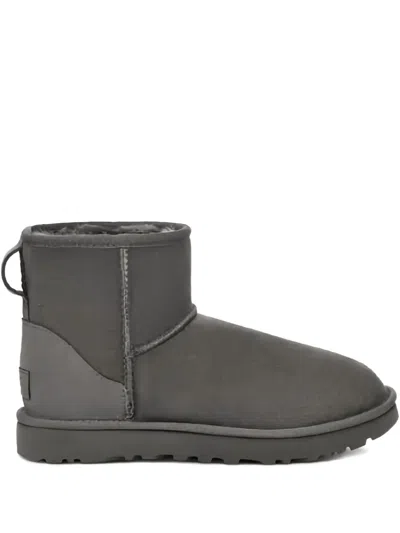 Ugg Classic Mini Grey Ankle Boots With Logo Patch On The Rear In Suede Woman In Gray