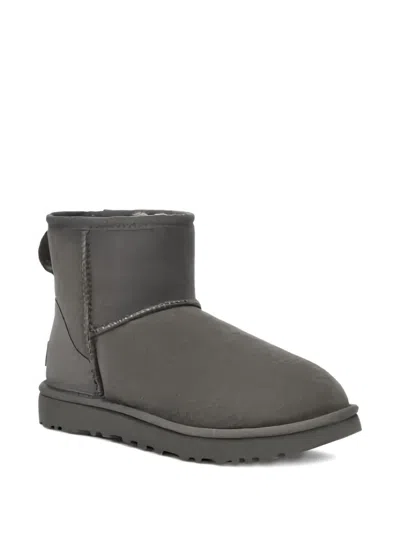 Ugg Classic Mini Grey Ankle Boots With Logo Patch On The Rear In Suede Woman In Gray