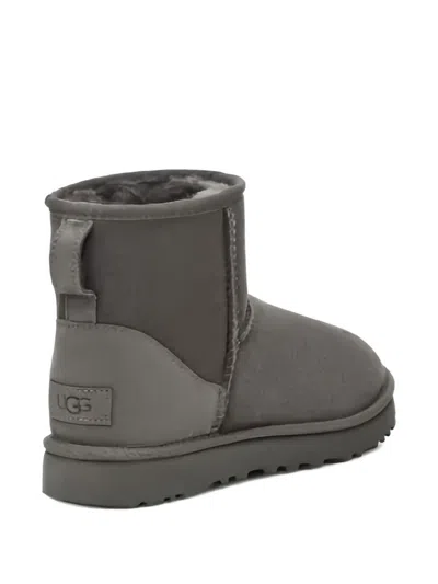 Ugg Classic Mini Grey Ankle Boots With Logo Patch On The Rear In Suede Woman In Gray