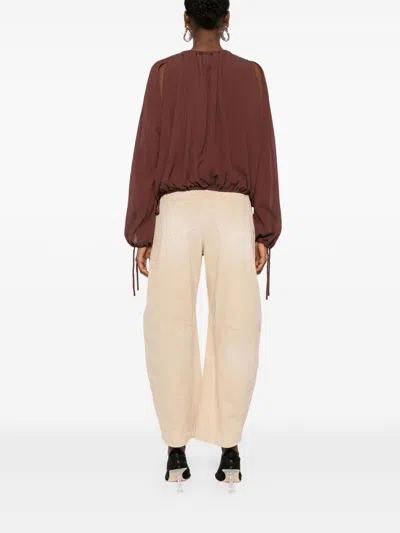 Loewe Cotton And Silk Blend Blouse In Brown
