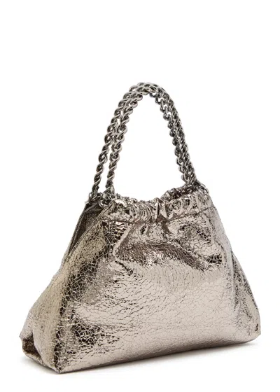 Stella Mccartney Falabella Mini Drawstring Metallic Faux-leather Cross-body Bag In Gray
