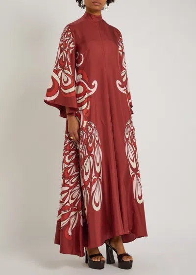 La Doublej La Double J Magnifico Printed Silk-twill Dress In Burgundy