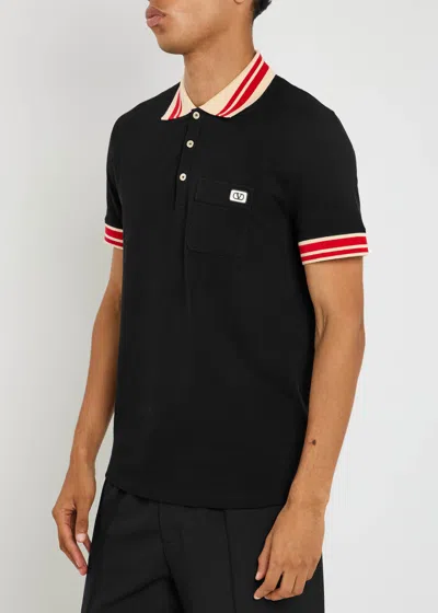 Valentino Cotton Piqué Polo Shirt With Vlogo Patch In Black