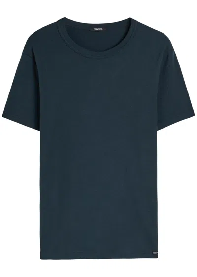 Tom Ford Navy Cotton Stretch Jersey T-shirt In Blue