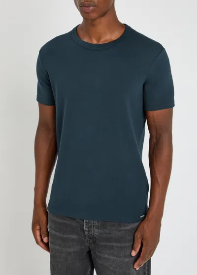 Tom Ford Navy Cotton Stretch Jersey T-shirt In Blue