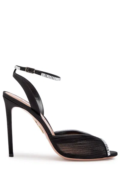 Aquazzura Be Mine 105 Crystal-embellished Faille Sandals In Black