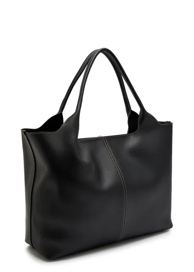 Tod's Medium Bag Shopping Contrast Stitching In Black