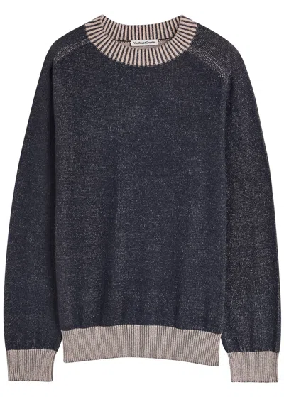 Ymc You Must Create Ymc Two-tone Fine-knit Sweatshirt In Blue