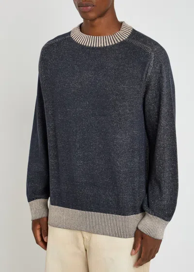 Ymc You Must Create Ymc Two-tone Fine-knit Sweatshirt In Blue