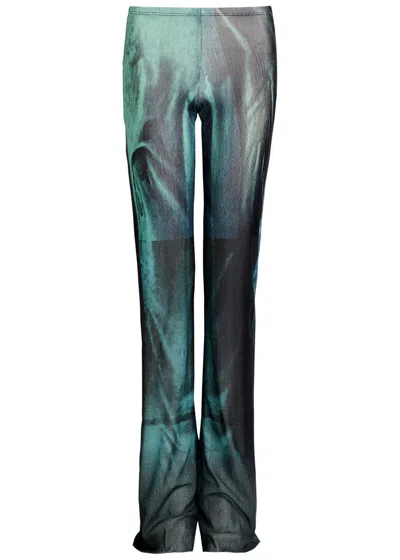 Jean Paul Gaultier Printed Flared-leg Mesh Trousers In Multi