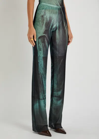 Jean Paul Gaultier Printed Flared-leg Mesh Trousers In Multi
