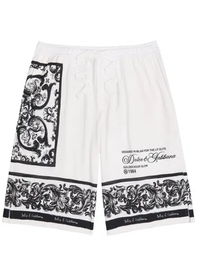Dolce & Gabbana Majolica-print Double Piqué Bermuda Shorts In White