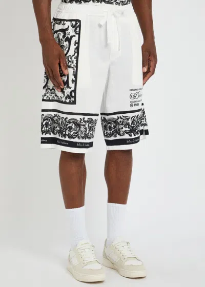 Dolce & Gabbana Majolica-print Double Piqué Bermuda Shorts In White