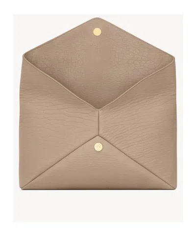 Saint Laurent Cassandre Large Envelope Pouch In Lambskin In Brown