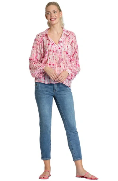 Apny Half-placket Pullover Blouse In Red