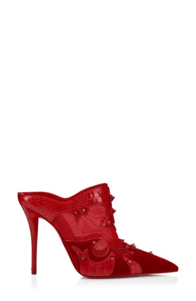 Christian Louboutin Mulatiag Suede Mesh Red Sole Mule Pumps In Red