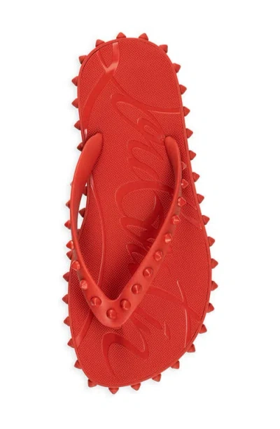 Christian Louboutin Loubi Donna Spike Red Sole Flip Flops In Red