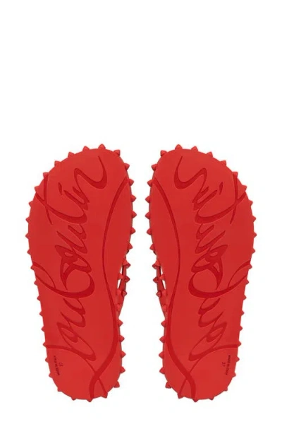 Christian Louboutin Loubi Donna Spike Red Sole Flip Flops In Red