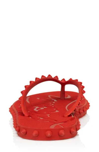 Christian Louboutin Loubi Donna Spike Red Sole Flip Flops In Red