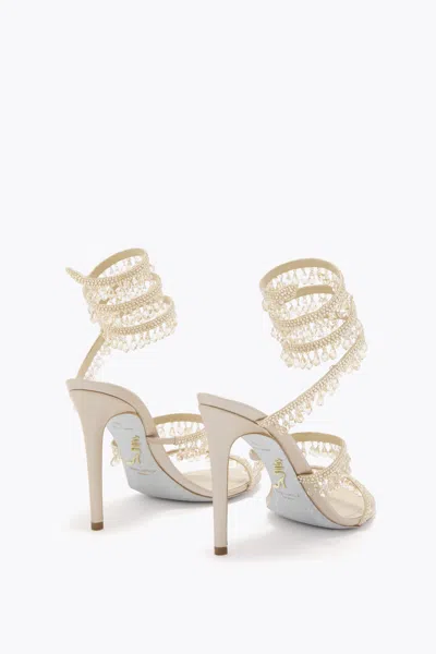 René Caovilla Rene Caovilla Womens Beige Chandelier 105 Crystal-embellished Leather Heeled Courts