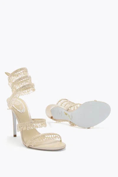 René Caovilla Rene Caovilla Womens Beige Chandelier 105 Crystal-embellished Leather Heeled Courts