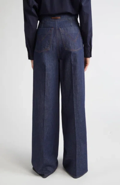 Max Mara Wide Leg Denim Trousers Featuring Pockets In Blue