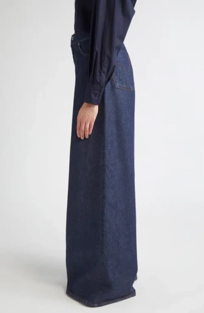 Max Mara Wide Leg Denim Trousers Featuring Pockets In Blue
