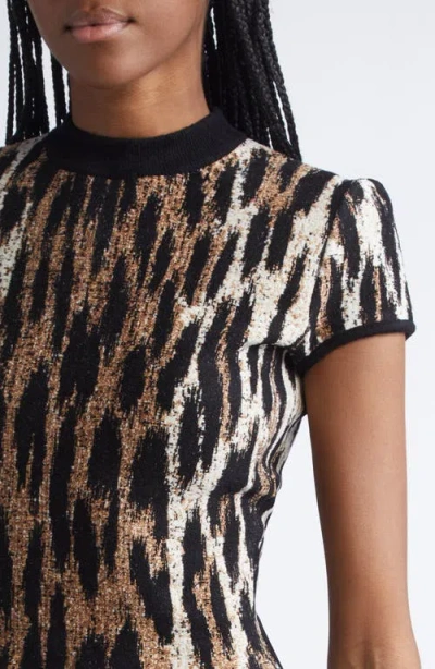 Balmain Flared Dress In Jacquard Knit With Leopard Print In Brown
