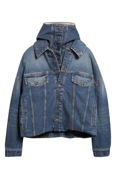 Jean Paul Gaultier Stitched Contrast Hooded Jacket With Front Pockets In Blue