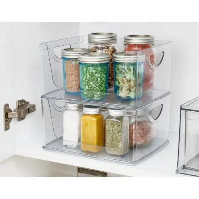 Basic Stackable Open-front Storage Bins With Handles For Kitchen And Pantry In Transparent