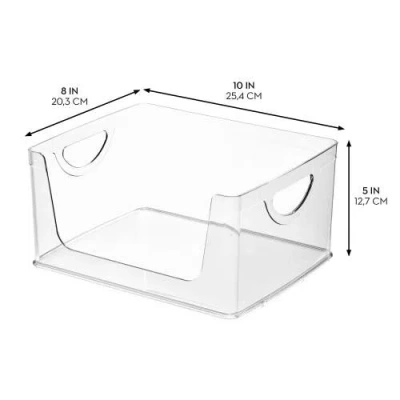 Basic Stackable Open-front Storage Bins With Handles For Kitchen And Pantry In Transparent