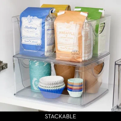 Basic Stackable Open-front Storage Bins With Handles For Kitchen And Pantry In Transparent