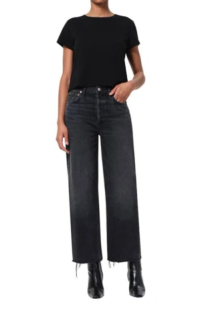 Agolde Ren High Waist Ankle Wide Leg Jeans In Black
