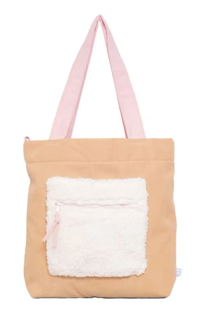 Mimish Kids' Colorblock Corduroy & Faux Shearling Tote