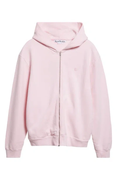 Acne Studios Fupiter Face Patch Fleece Zip Hoodie In Pink