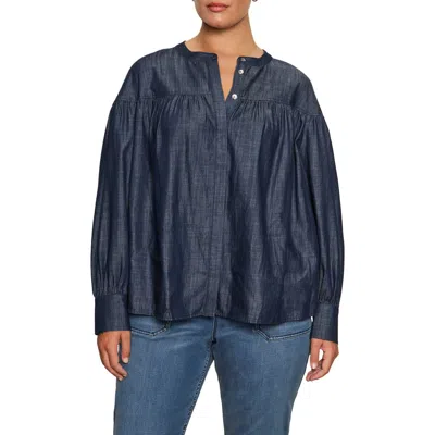 Sanctuary Personal Best Shirred Button-up Shirt In Blue