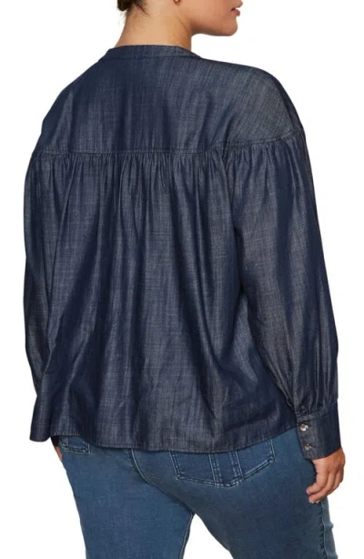 Sanctuary Personal Best Shirred Button-up Shirt In Blue