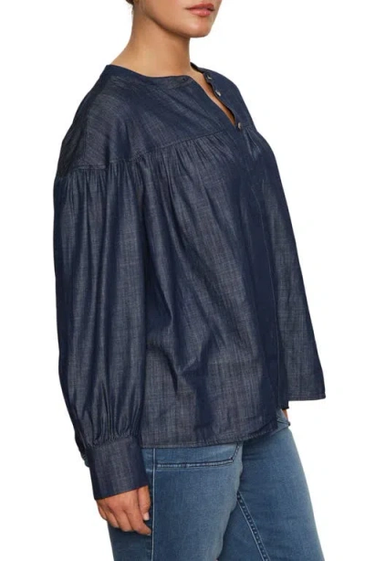Sanctuary Personal Best Shirred Button-up Shirt In Blue