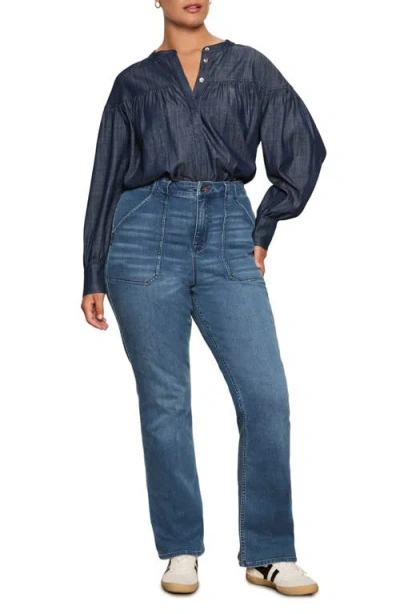 Sanctuary Personal Best Shirred Button-up Shirt In Blue