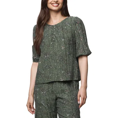 Splendid Versailles Floral Puff Sleeve Top In Green
