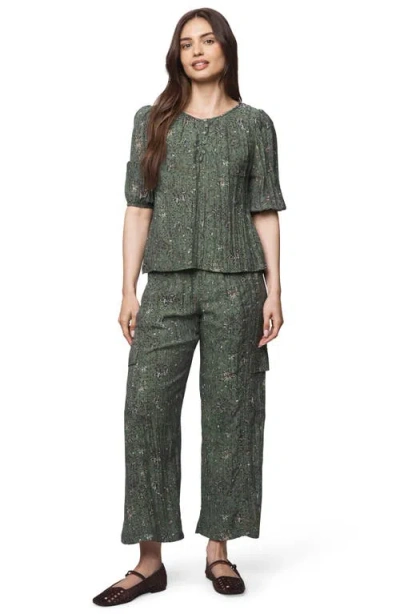 Splendid Versailles Floral Puff Sleeve Top In Green