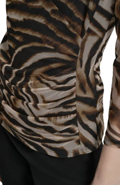 Dkny Women's 3/4-sleeve Printed Mesh V-neck Top