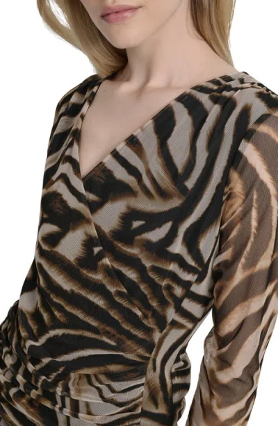 Dkny Women's 3/4-sleeve Printed Mesh V-neck Top