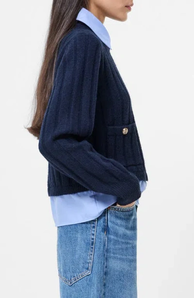 French Connection Ellie Knit Collared Pullover Sweater In Navy Blue In Blue