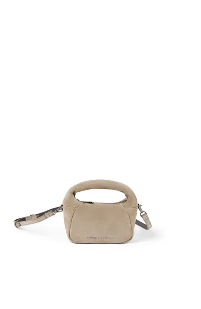 Brunello Cucinelli Mini Suede Bc Duo Hobo Bag In Gray